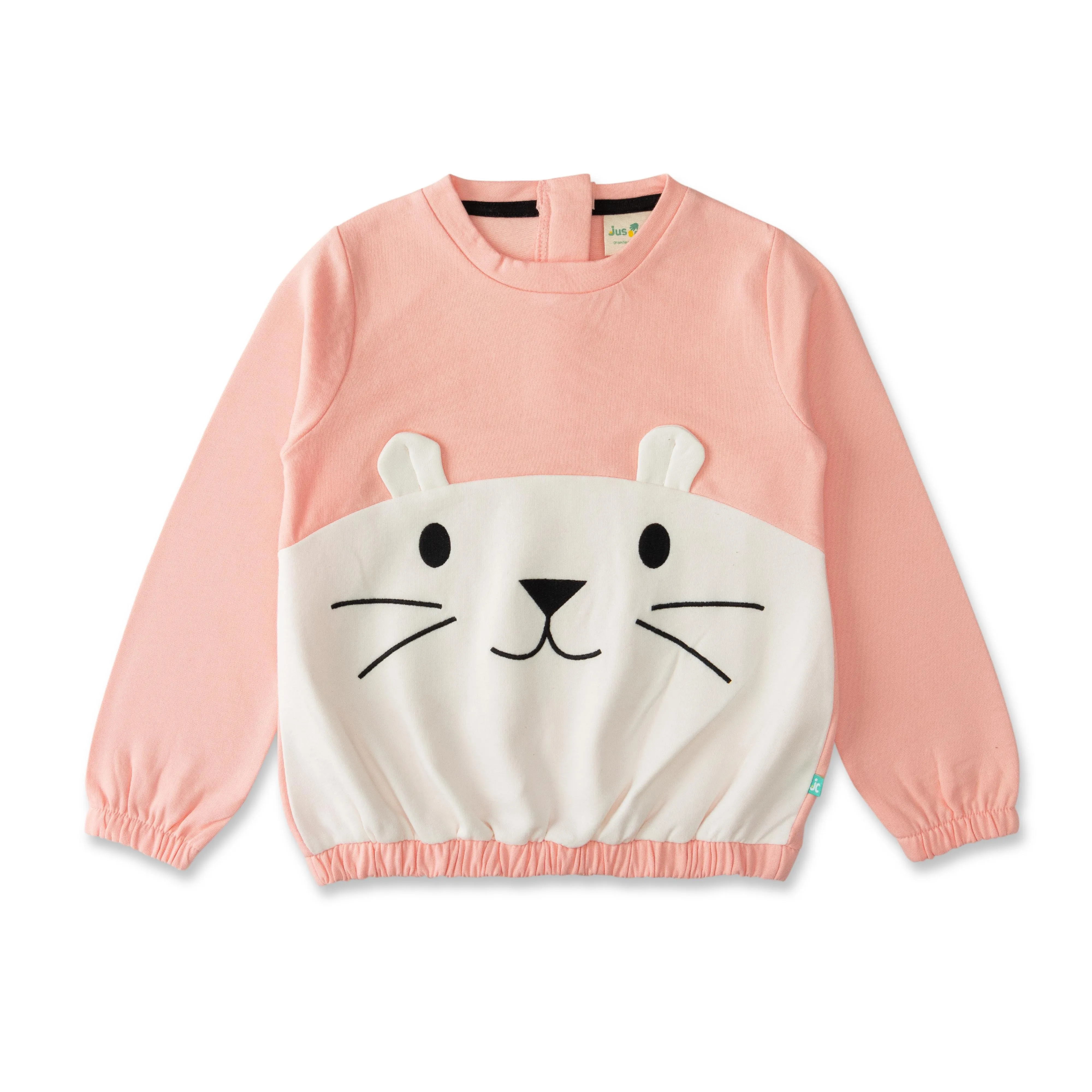 "Pink Animal Face Sweatshirt  Cozy Long-Sleeve Pullover for Girls"