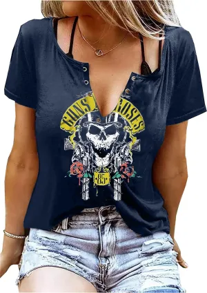 Rock Music Bleached T-Shirt Women Vintage Graphic Rock Concert Band Tee Tops Casual Band Music Lovers T-Shirt