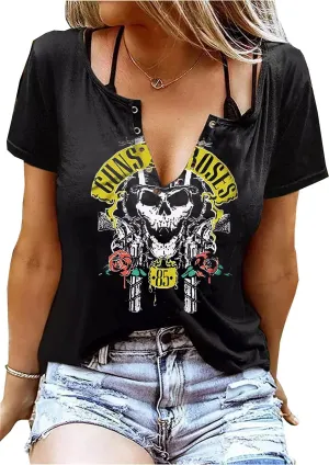 Rock Music Bleached T-Shirt Women Vintage Graphic Rock Concert Band Tee Tops Casual Band Music Lovers T-Shirt