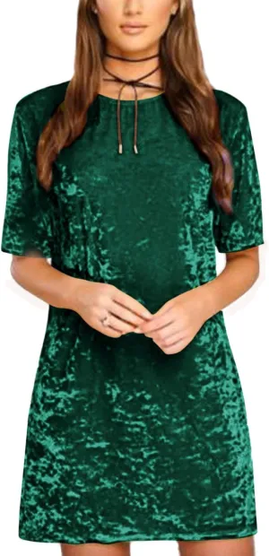 R.Vivimos Women's Summer Short Sleeve Crushed Velvet Mini Short Dresses