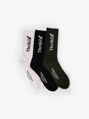 Thrills Workwear 3 Pack Sock - White - Black - Grape Leaf