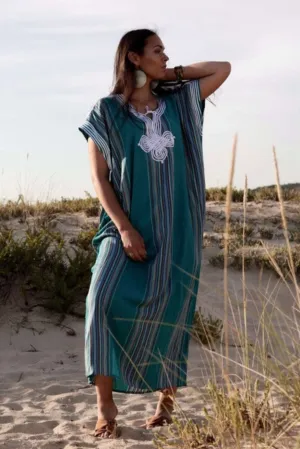 Turquoise Blue Abaya Style Resort Lounge Wear Caftan Kaftan