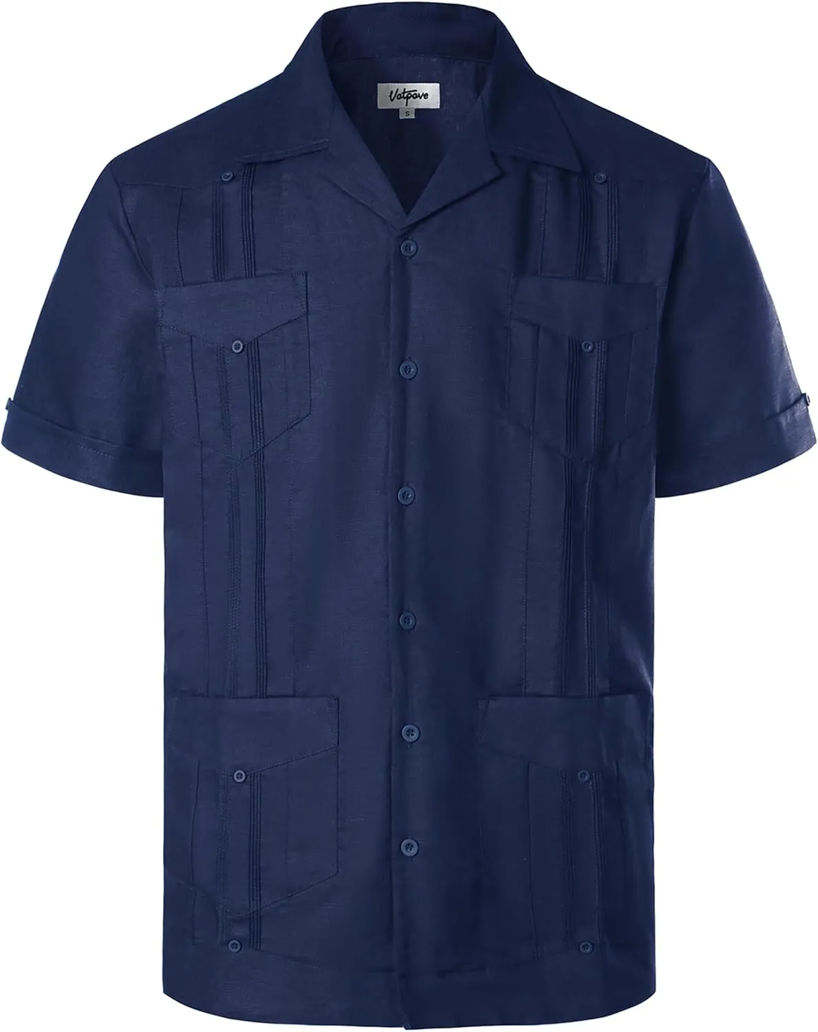 VATPAVE Mens Linen Cuban Guayabera Shirts Casual Button Down Short Sleeve Summer Shirts