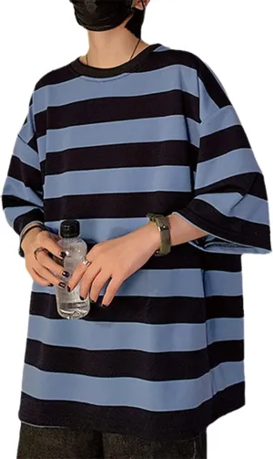 Women Harajuku Oversized Stripe Casual Long Sleeves Crewneck T-Shirt Tee Tops