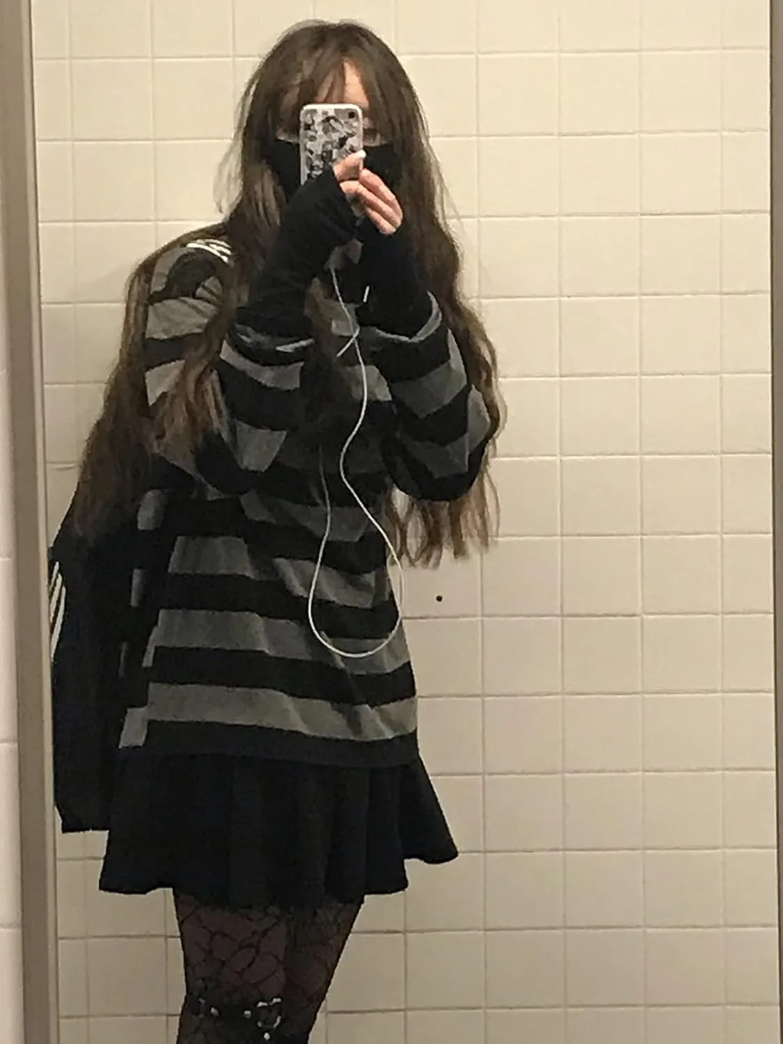 Women Harajuku Oversized Stripe Casual Long Sleeves Crewneck T-Shirt Tee Tops