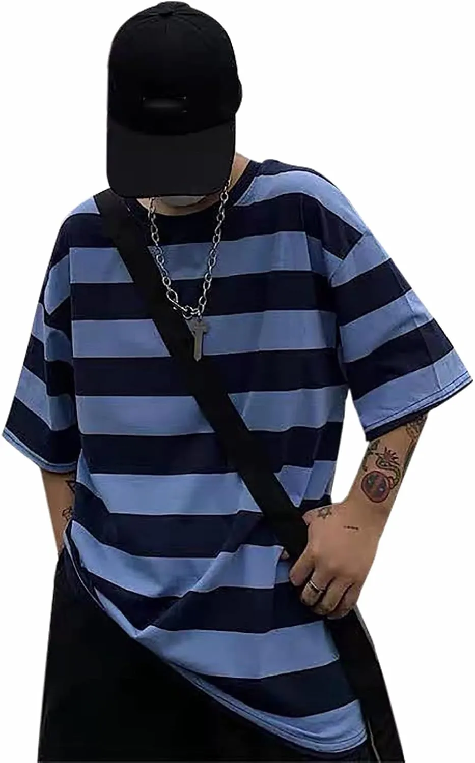 Women Harajuku Oversized Stripe Casual Long Sleeves Crewneck T-Shirt Tee Tops