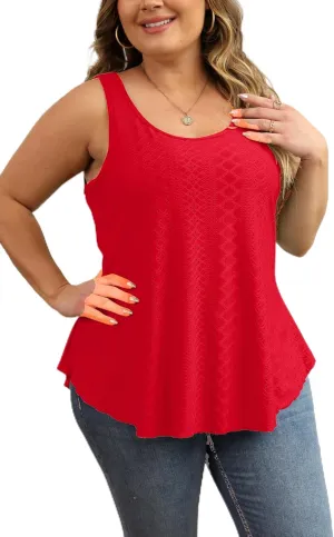 Women Plus Size Fashion Eyelet Tank Tops Flowy Scoop Neck Loose Fit Tank-Top Sleeveless Cami Camisole Shirts 1X-5X
