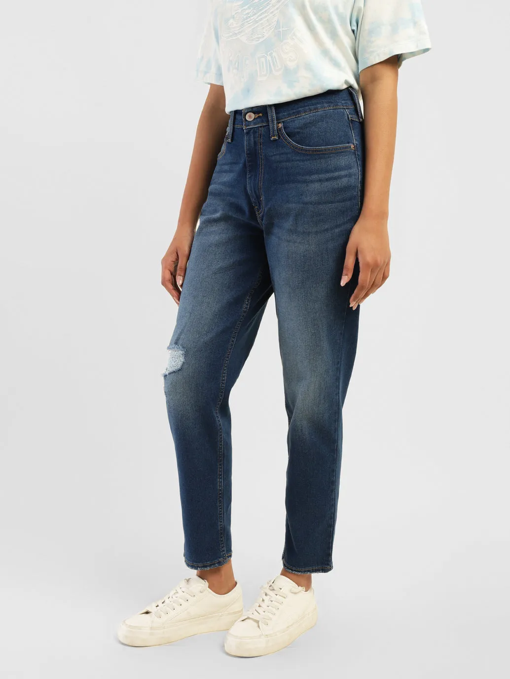 Women's 80s Blue Tapered Fit Mid Rise Jeans