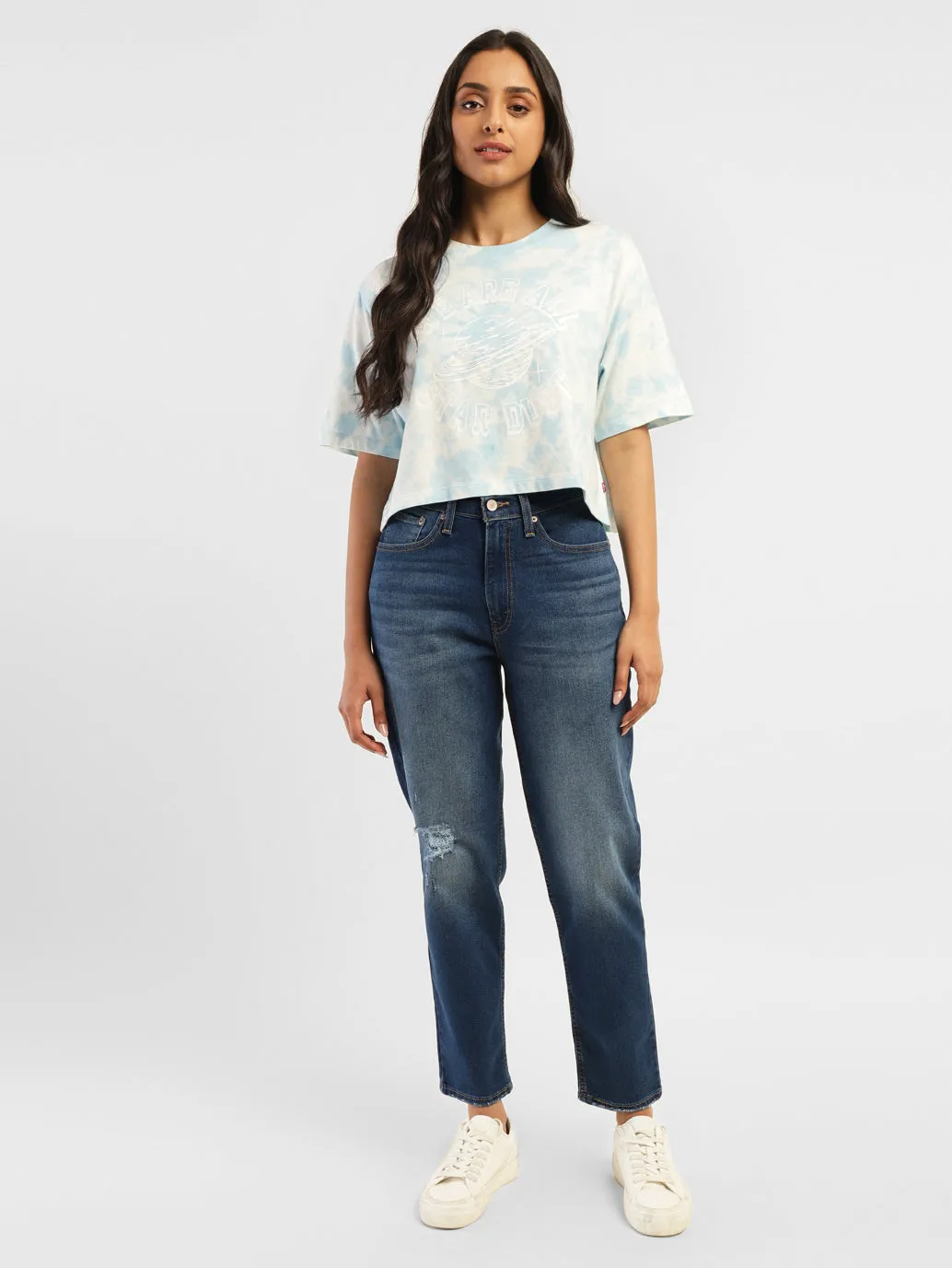 Women's 80s Blue Tapered Fit Mid Rise Jeans