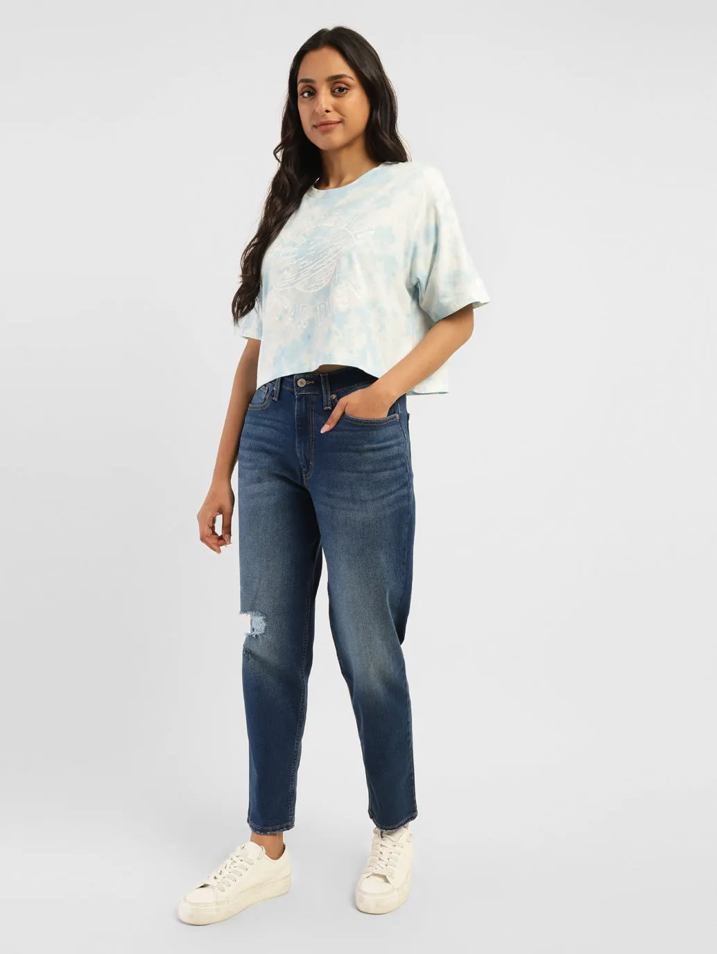 Women's 80s Blue Tapered Fit Mid Rise Jeans