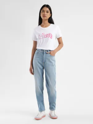 Women's Blue Loose Tapered Fit High Rise Jeans