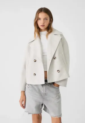 Womens Double-Breasted Jacket  Wool Look  Oversized Fit  Cropped Structured Design