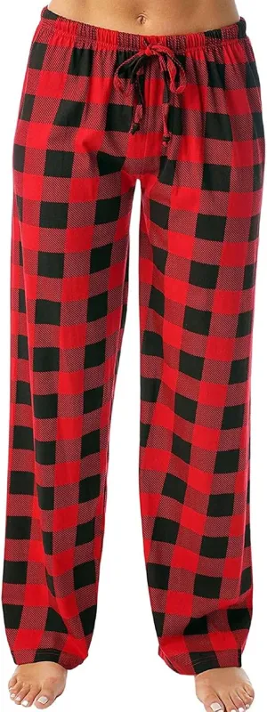 Womens Plaid Pajama Pants 2025 Buffalo Soft Sleepwear Plush Pants Gifts for Him Her Straight Leg Joggers Sweatpants