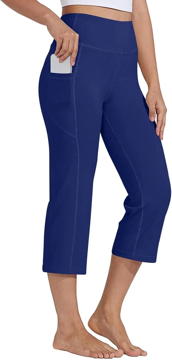 Yoga Pants for Women High Elastic Waist Cropped Trousers Slim Fit Comfy Soft Workout Fitness Sweatpants with Pockets
