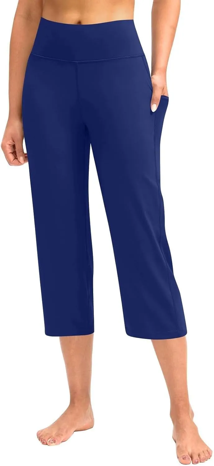 Yoga Pants for Women High Elastic Waist Cropped Trousers Slim Fit Comfy Soft Workout Fitness Sweatpants with Pockets