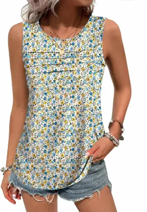 Zeagoo Womens Tops Dressy Casual Summer Loose Fit Tank Tops Trendy Pleated Front Scoop Neck Sleeveless Tunic Shirts